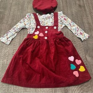Blueberi Boulevard Red Corduroy Dress with Heart Details